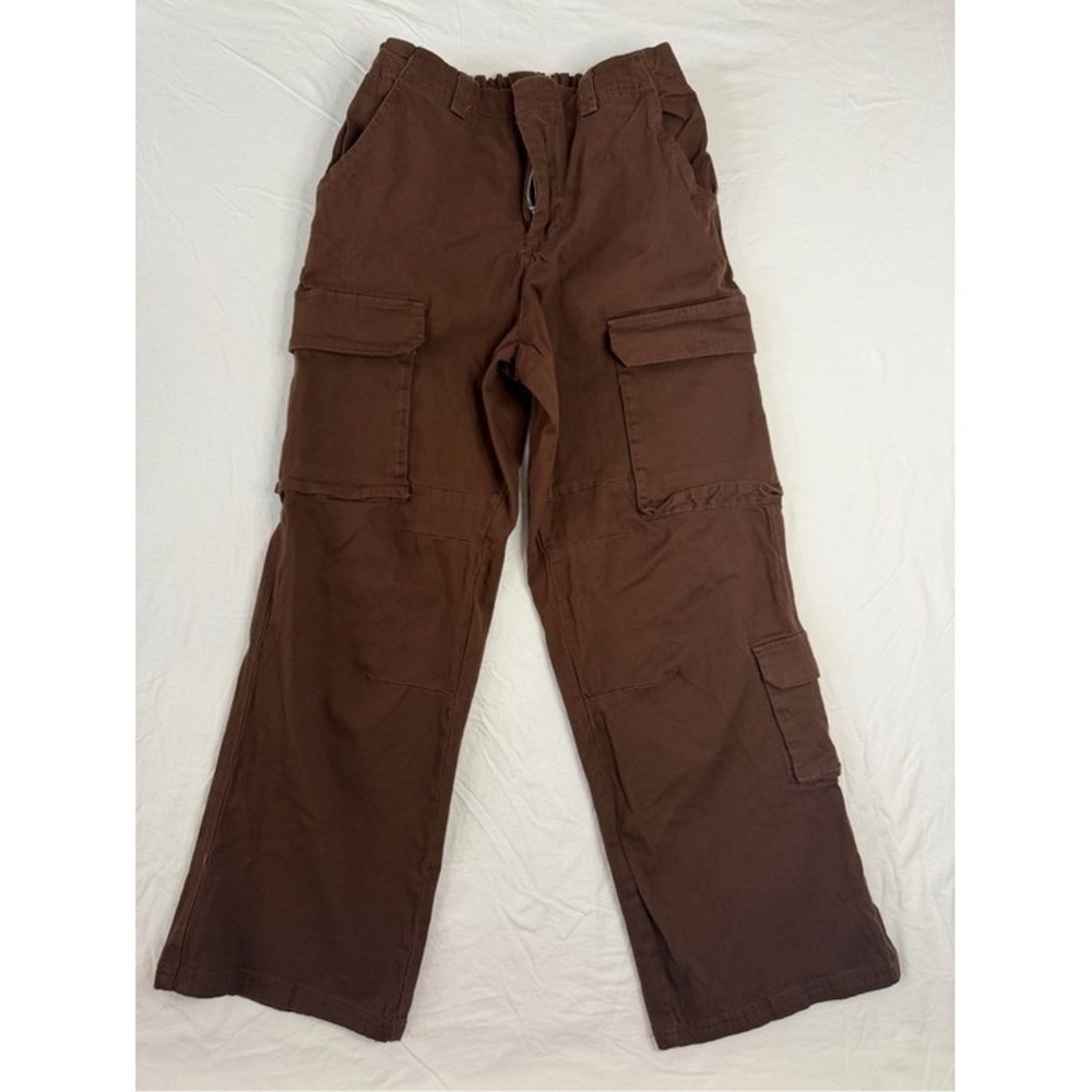 No Comment brown cargo pants with elastic waistband, size L. Cotton & spandex bl